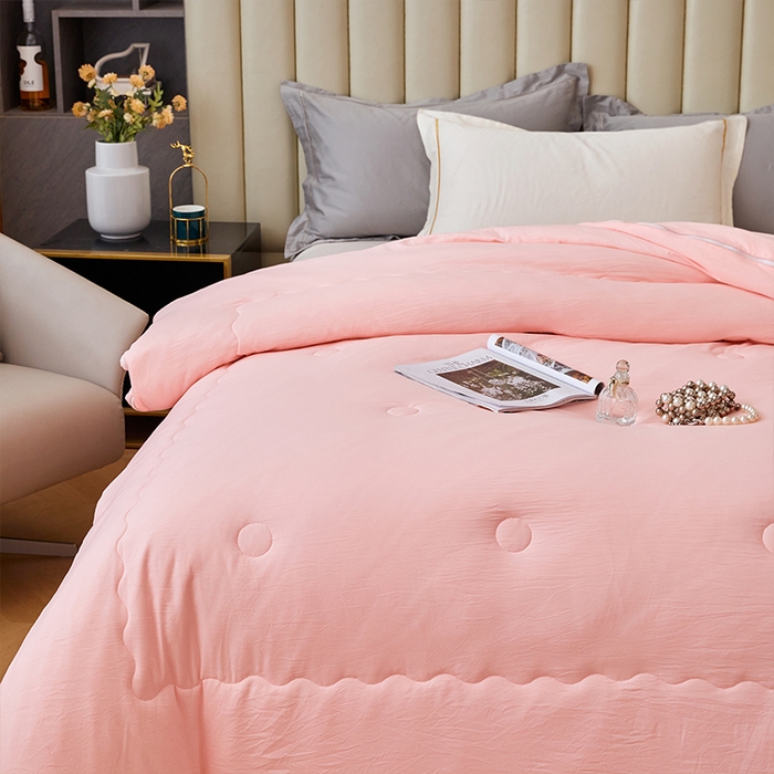 91家纺网 家纺一手货源 找家纺 VIP被业 2025新款简约芯享生态棉双胎子母被被子被芯（拉链款） 粉色