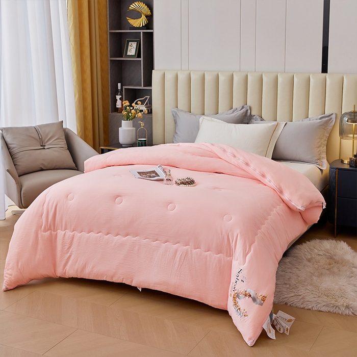 91家纺网 家纺一手货源 找家纺 VIP被业 2025新款简约芯享生态棉双胎子母被被子被芯（拉链款） 粉色