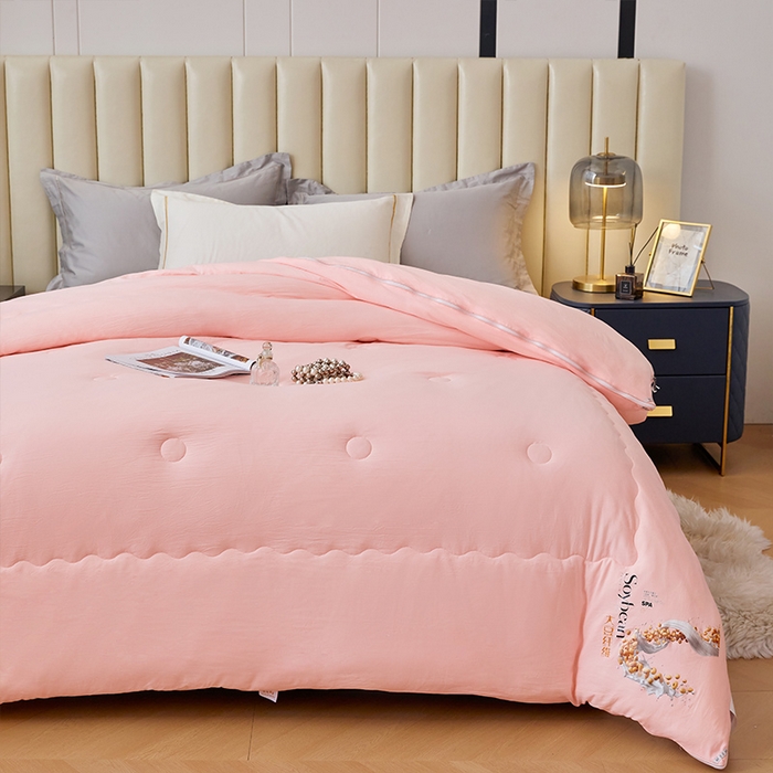 91家纺网 家纺一手货源 找家纺 VIP被业 2025新款简约芯享生态棉双胎子母被被子被芯（拉链款） 粉色