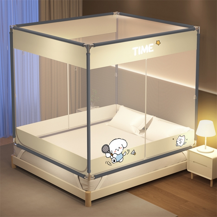 91家纺网 家纺一手货源 找家纺 佳梦家纺 2025新款防摔坐床蚊帐-T门烫画系列 西西里-奶油黄