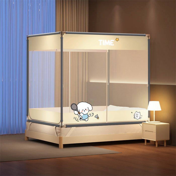 91家纺网 家纺一手货源 找家纺 佳梦家纺 2025新款防摔坐床蚊帐-T门烫画系列 西西里-奶油黄