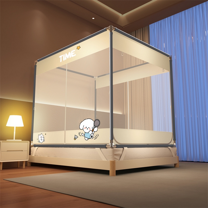 91家纺网 家纺一手货源 找家纺 佳梦家纺 2025新款防摔坐床蚊帐-T门烫画系列 西西里-奶油黄