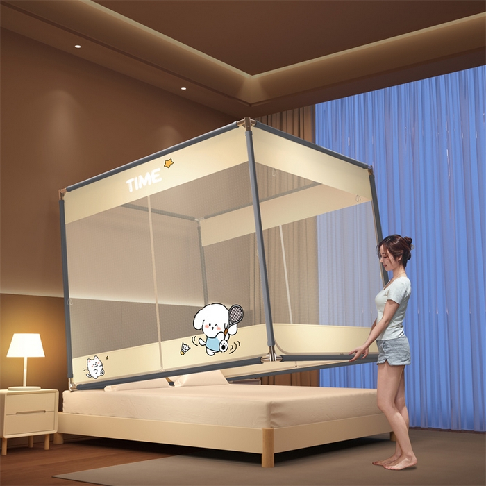 91家纺网 家纺一手货源 找家纺 佳梦家纺 2025新款防摔坐床蚊帐-T门烫画系列 西西里-奶油黄