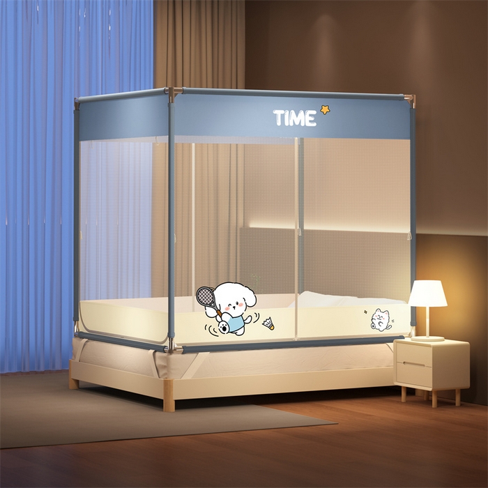 91家纺网 家纺一手货源 找家纺 佳梦家纺 2025新款防摔坐床蚊帐-T门烫画系列 西西里-晴空蓝