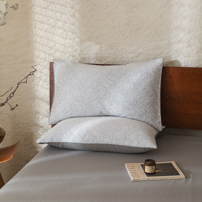 91家纺网 家纺一手货源 找家纺 眠博士 2025新款全棉提花磨毛单枕套 提花磨毛枕套-缤纷灰