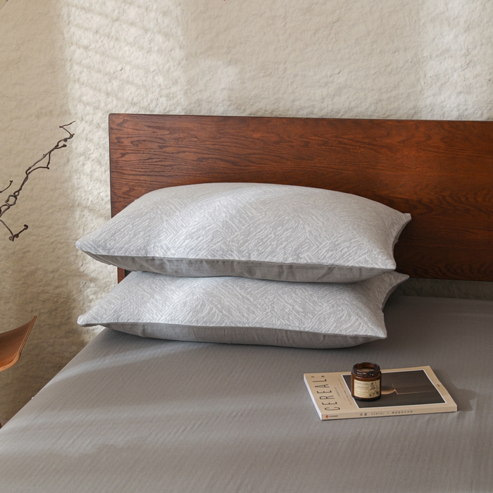 91家纺网 家纺一手货源 找家纺 眠博士 2025新款全棉提花磨毛单枕套 提花磨毛枕套-缤纷灰