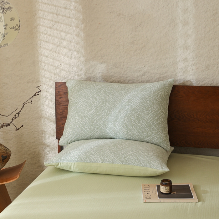 91家纺网 家纺一手货源 找家纺 眠博士 2025新款全棉提花磨毛单枕套 提花磨毛枕套-缤纷绿