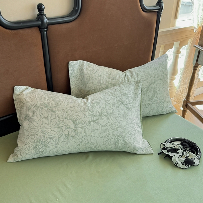 眠博士 2025新款全棉提花磨毛单枕套 提花磨毛枕套-繁花绿