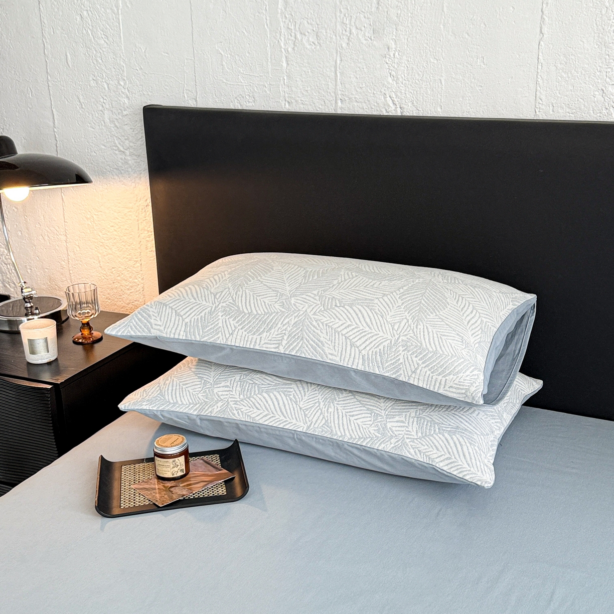 91家纺网 家纺一手货源 找家纺 眠博士 2025新款全棉提花磨毛单枕套 提花磨毛枕套-枫叶蓝