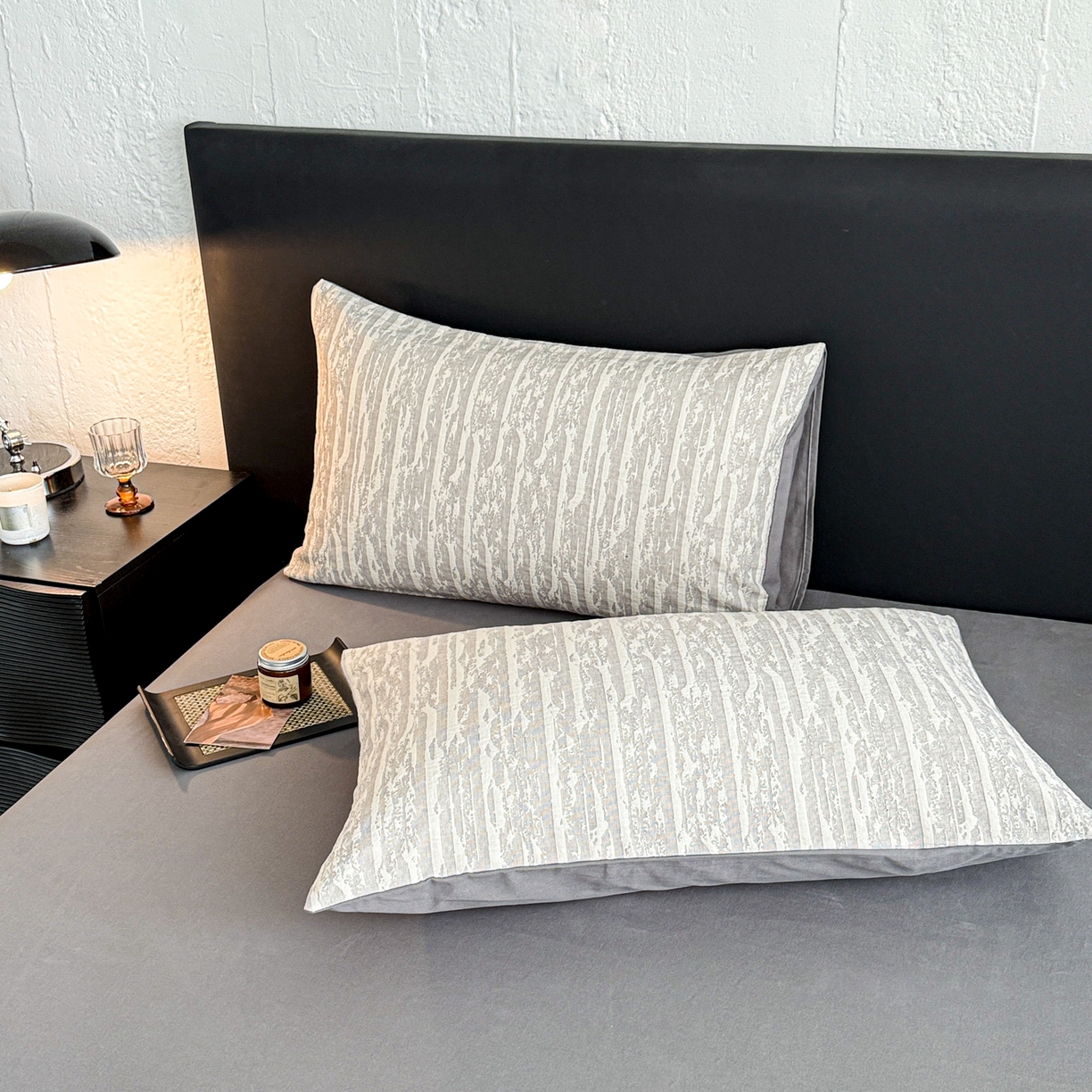 眠博士 2025新款全棉提花磨毛单枕套 提花磨毛枕套-流光灰