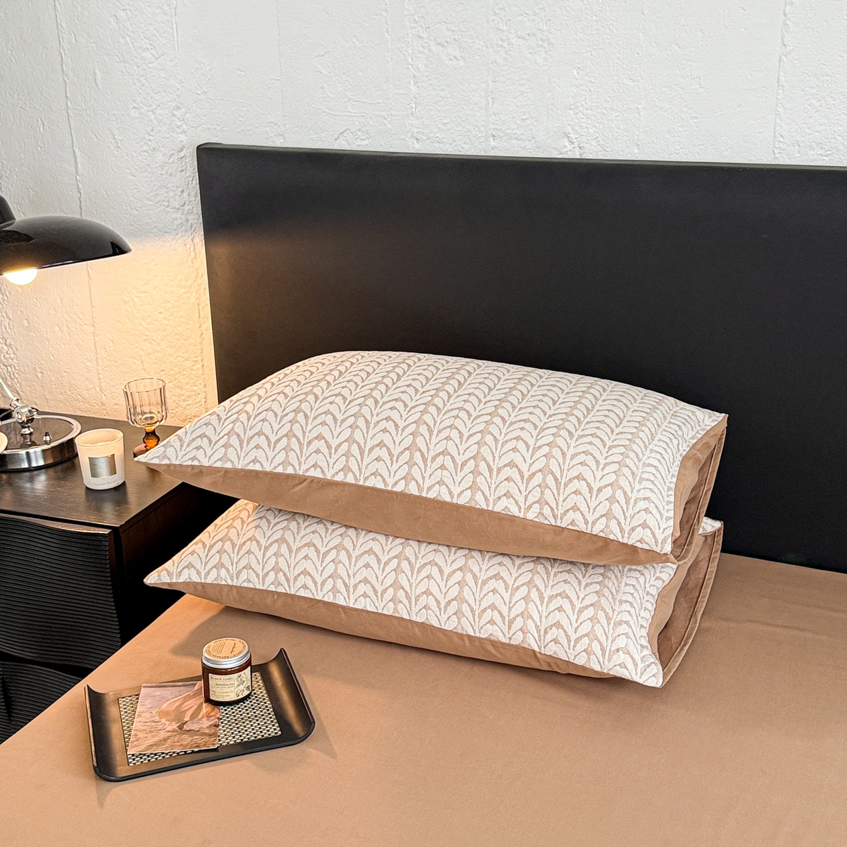 91家纺网 家纺一手货源 找家纺 眠博士 2025新款全棉提花磨毛单枕套 提花磨毛枕套-荞麦咖