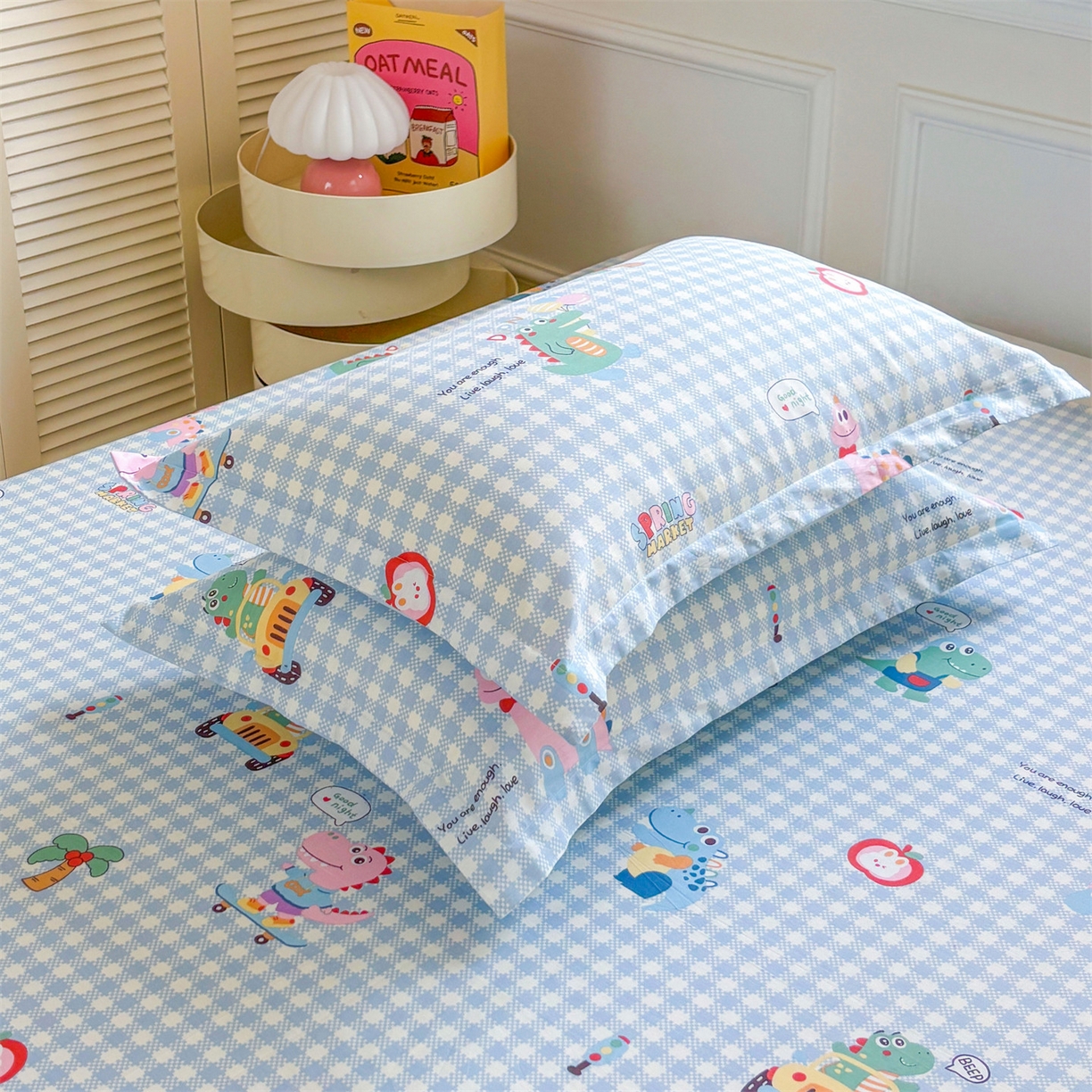 花梦欣 2025新款全棉纯棉印花单品系列-多规格枕套单品枕套枕套单件 大眼恐龙蓝