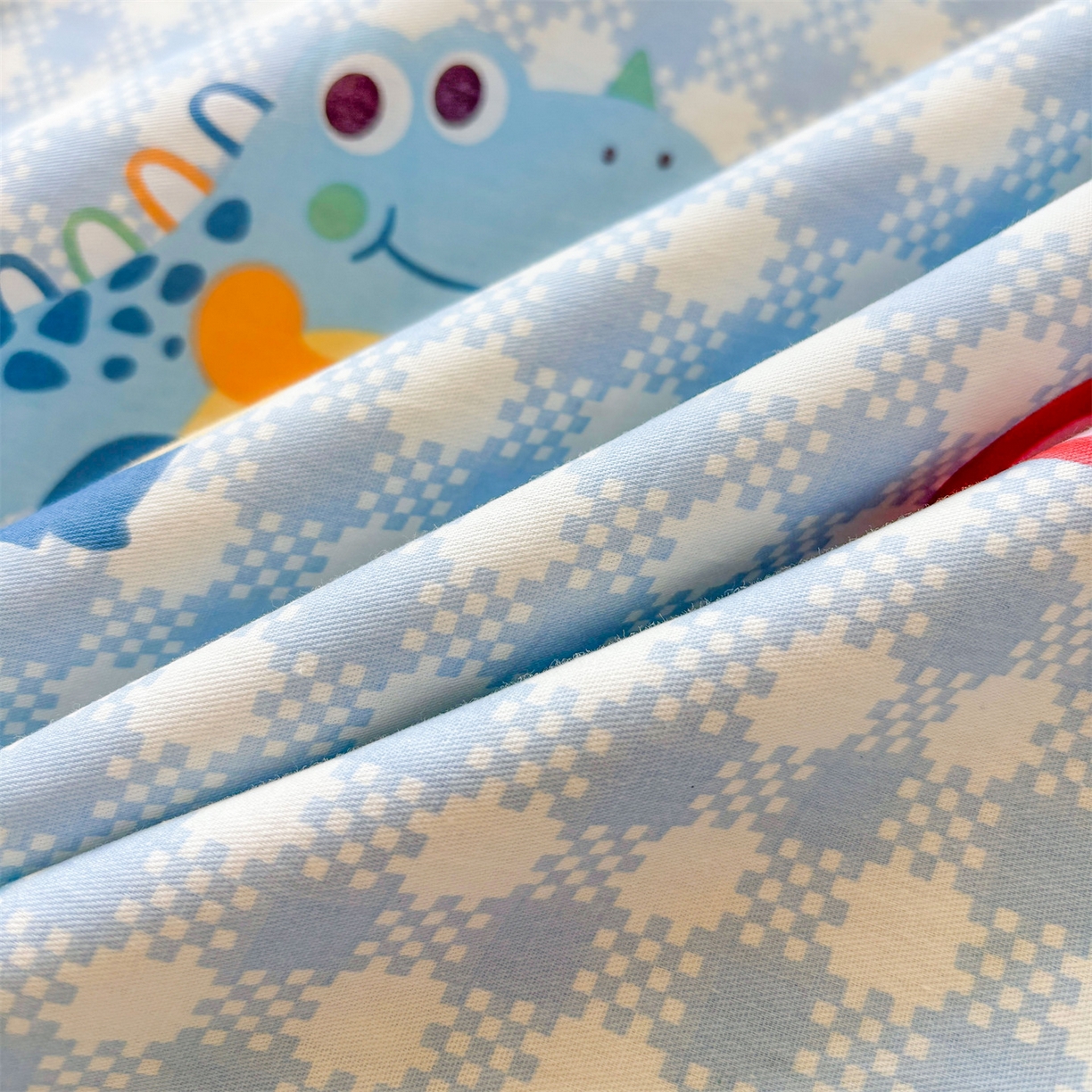 91家纺网 家纺一手货源 找家纺 花梦欣 2025新款全棉纯棉印花单品系列-多规格枕套单品枕套枕套单件 大眼恐龙蓝