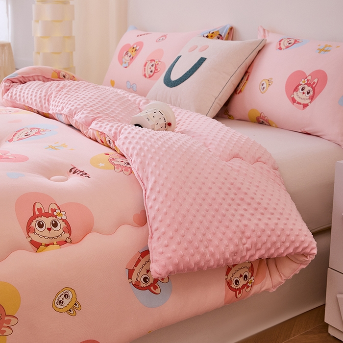 91家纺网 家纺一手货源 找家纺 天瑜家纺 2025新款针织棉豆豆绒大豆被冬被被子被芯 拉布粉