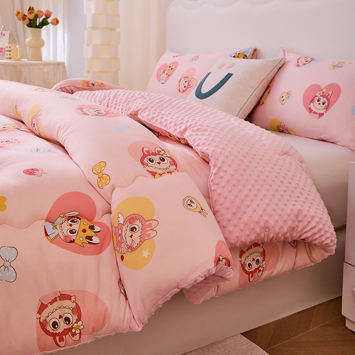 91家纺网 家纺一手货源 找家纺 天瑜家纺 2025新款针织棉豆豆绒大豆被冬被被子被芯 拉布粉