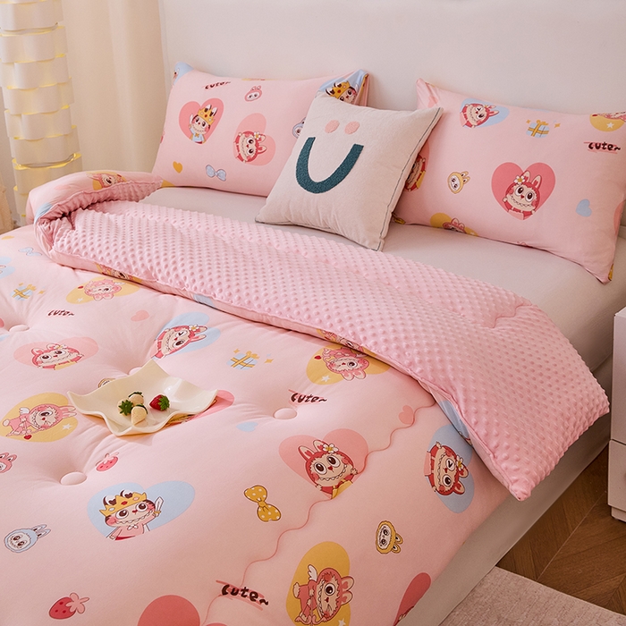 91家纺网 家纺一手货源 找家纺 天瑜家纺 2025新款针织棉豆豆绒大豆被冬被被子被芯 拉布粉