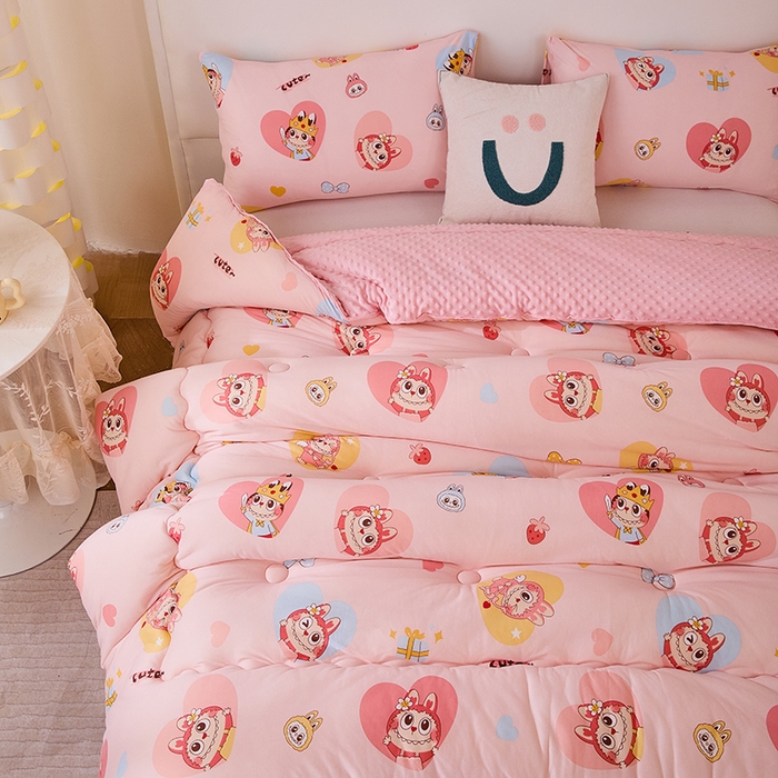 91家纺网 家纺一手货源 找家纺 天瑜家纺 2025新款针织棉豆豆绒大豆被冬被被子被芯 拉布粉