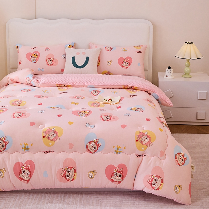 91家纺网 家纺一手货源 找家纺 天瑜家纺 2025新款针织棉豆豆绒大豆被冬被被子被芯 拉布粉