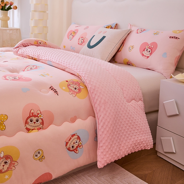 91家纺网 家纺一手货源 找家纺 天瑜家纺 2025新款针织棉豆豆绒大豆被冬被被子被芯 拉布粉