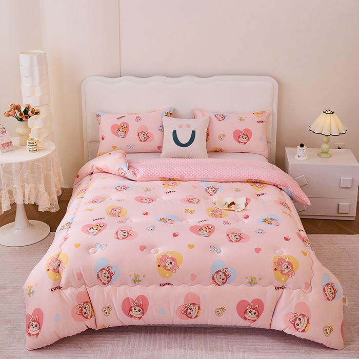 91家纺网 家纺一手货源 找家纺 天瑜家纺 2025新款针织棉豆豆绒大豆被冬被被子被芯 拉布粉