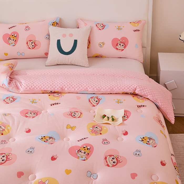 91家纺网 家纺一手货源 找家纺 天瑜家纺 2025新款针织棉豆豆绒大豆被冬被被子被芯 拉布粉