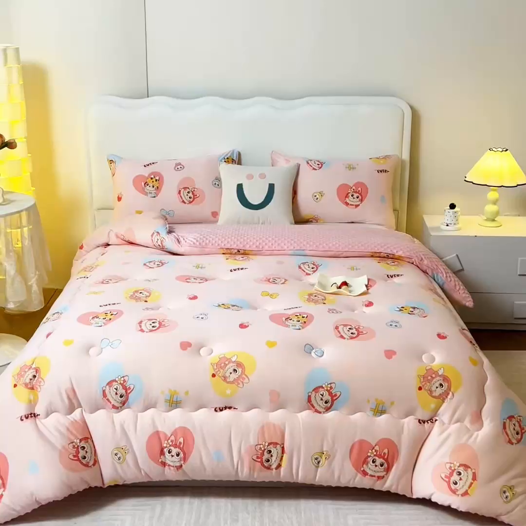 91家纺网 家纺一手货源 找家纺 天瑜家纺 2025新款针织棉豆豆绒大豆被冬被被子被芯 拉布粉