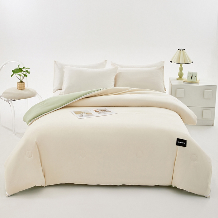 91家纺网 家纺一手货源 找家纺 VIP被业 2025新款双拼贴标大豆子母被冬被被子被芯 米拼绿