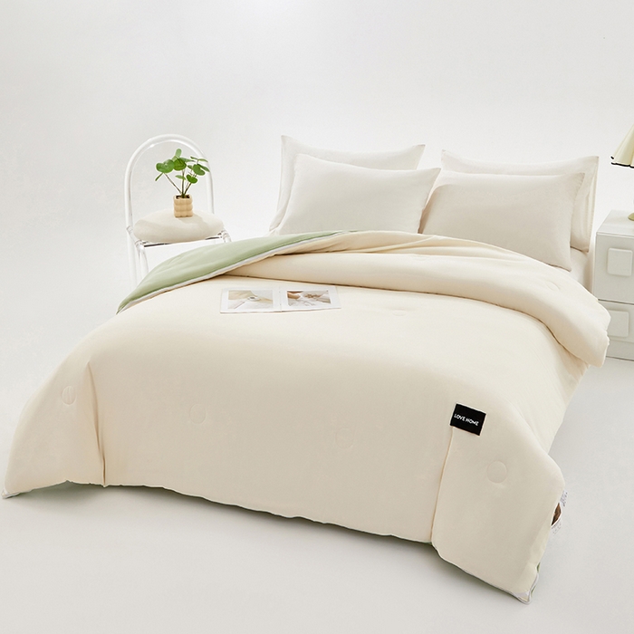 91家纺网 家纺一手货源 找家纺 VIP被业 2025新款双拼贴标大豆子母被冬被被子被芯 米拼绿