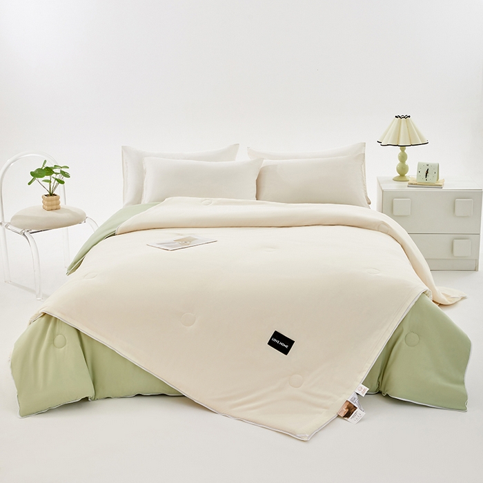 91家纺网 家纺一手货源 找家纺 VIP被业 2025新款双拼贴标大豆子母被冬被被子被芯 米拼绿