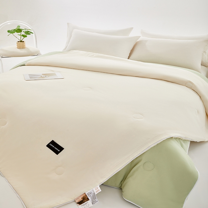 91家纺网 家纺一手货源 找家纺 VIP被业 2025新款双拼贴标大豆子母被冬被被子被芯 米拼绿