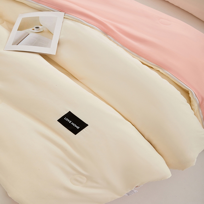 91家纺网 家纺一手货源 找家纺 VIP被业 2025新款双拼贴标大豆子母被冬被被子被芯 米拼粉