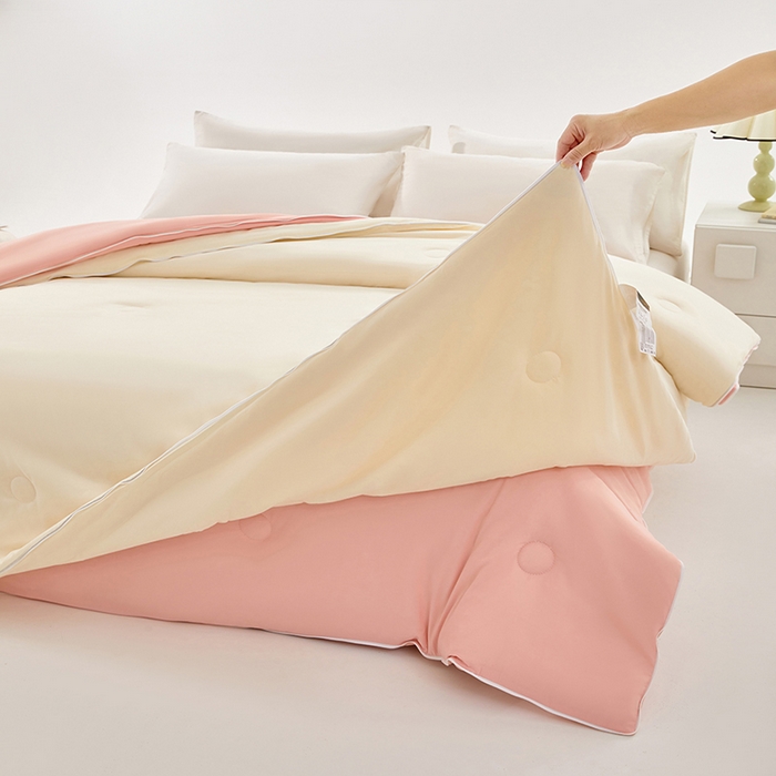 91家纺网 家纺一手货源 找家纺 VIP被业 2025新款双拼贴标大豆子母被冬被被子被芯 米拼粉