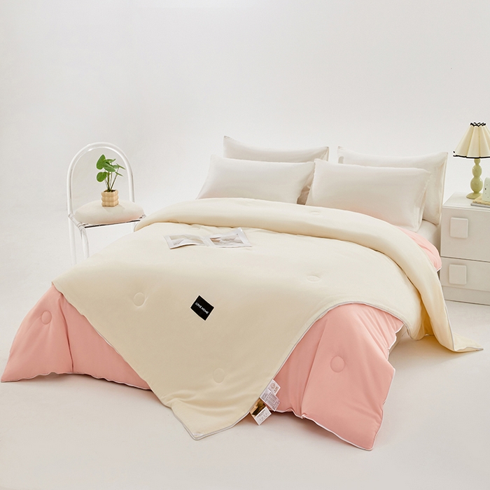 91家纺网 家纺一手货源 找家纺 VIP被业 2025新款双拼贴标大豆子母被冬被被子被芯 米拼粉