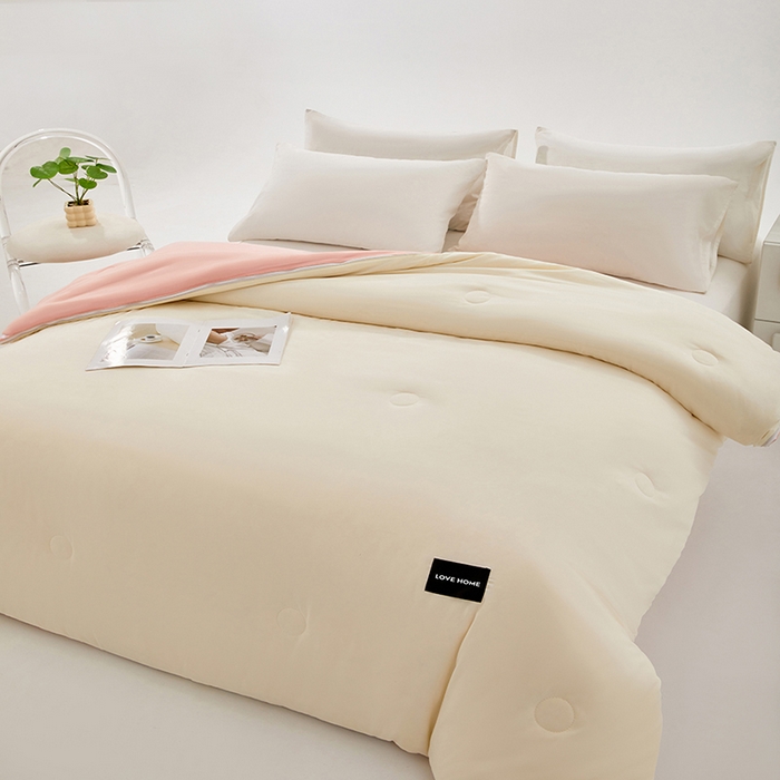 91家纺网 家纺一手货源 找家纺 VIP被业 2025新款双拼贴标大豆子母被冬被被子被芯 米拼粉