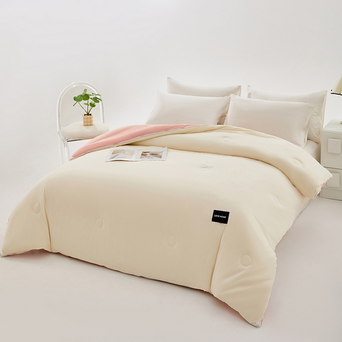 91家纺网 家纺一手货源 找家纺 VIP被业 2025新款双拼贴标大豆子母被冬被被子被芯 米拼粉