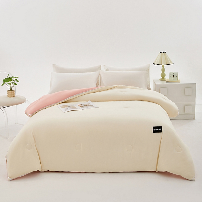 91家纺网 家纺一手货源 找家纺 VIP被业 2025新款双拼贴标大豆子母被冬被被子被芯 米拼粉