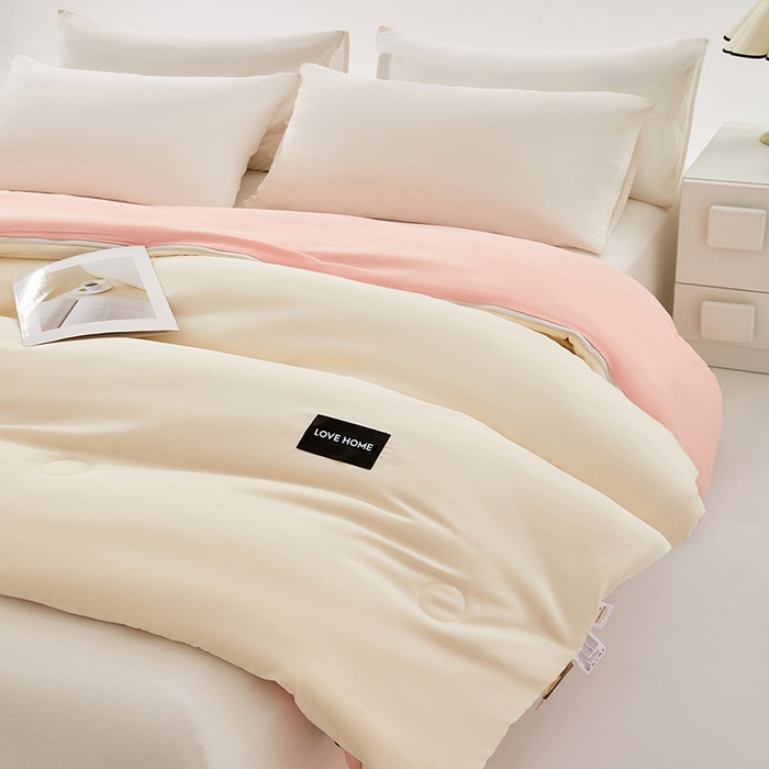 91家纺网 家纺一手货源 找家纺 VIP被业 2025新款双拼贴标大豆子母被冬被被子被芯 米拼粉