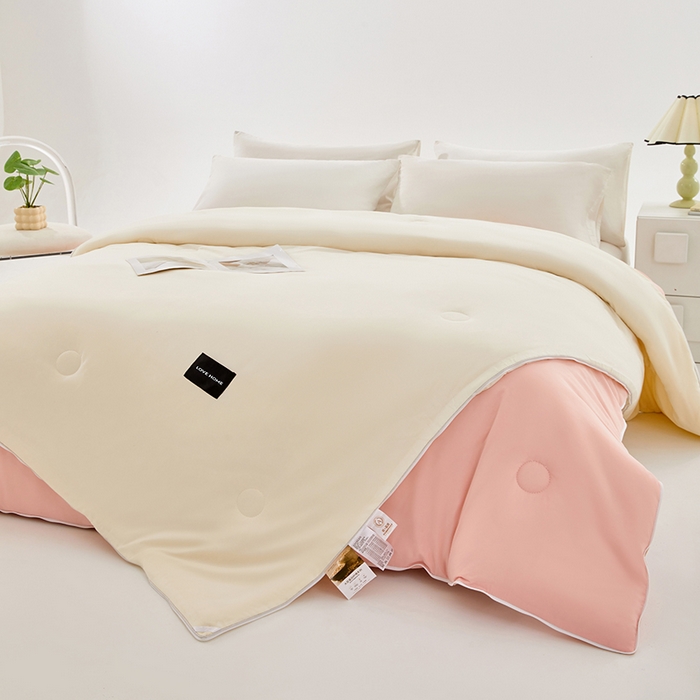 91家纺网 家纺一手货源 找家纺 VIP被业 2025新款双拼贴标大豆子母被冬被被子被芯 米拼粉