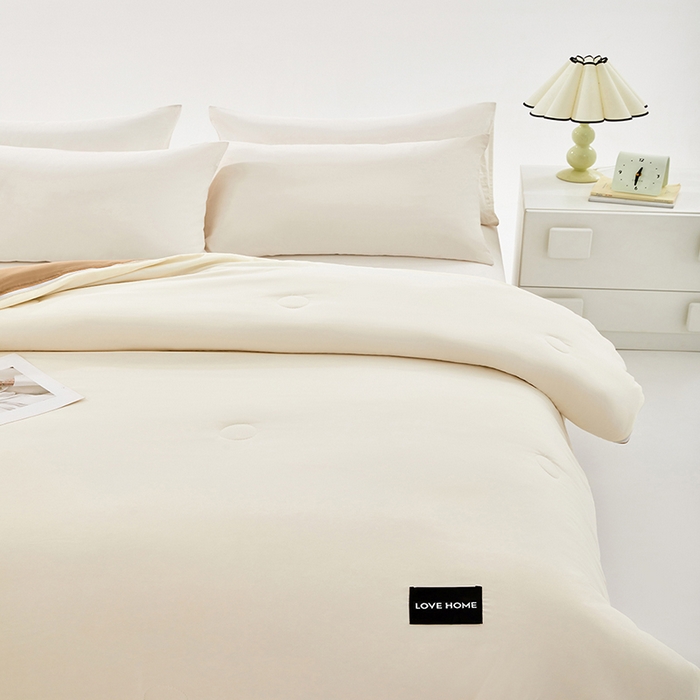 91家纺网 家纺一手货源 找家纺 VIP被业 2025新款双拼贴标大豆子母被冬被被子被芯 米拼卡其