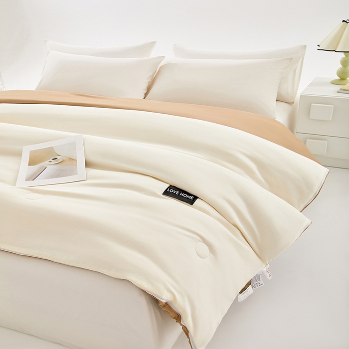 91家纺网 家纺一手货源 找家纺 VIP被业 2025新款双拼贴标大豆子母被冬被被子被芯 米拼卡其