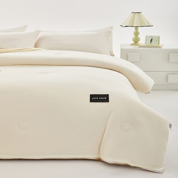 91家纺网 家纺一手货源 找家纺 VIP被业 2025新款双拼贴标大豆子母被冬被被子被芯 米拼卡其