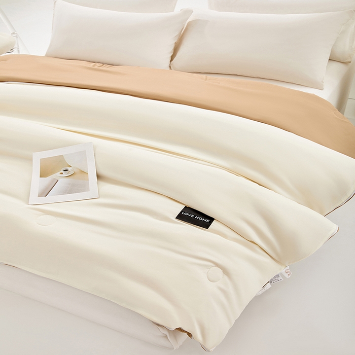 91家纺网 家纺一手货源 找家纺 VIP被业 2025新款双拼贴标大豆子母被冬被被子被芯 米拼卡其