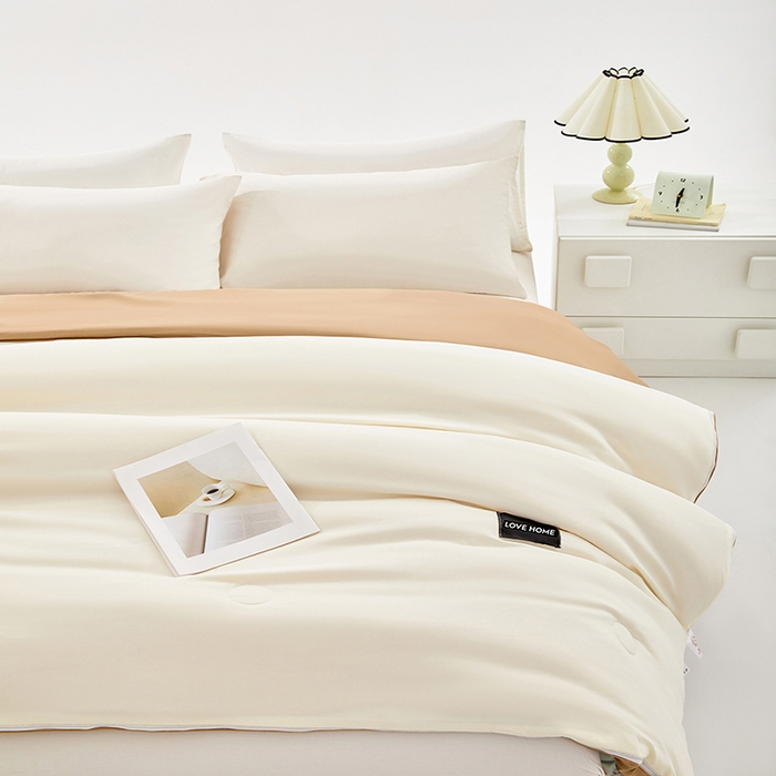 91家纺网 家纺一手货源 找家纺 VIP被业 2025新款双拼贴标大豆子母被冬被被子被芯 米拼卡其