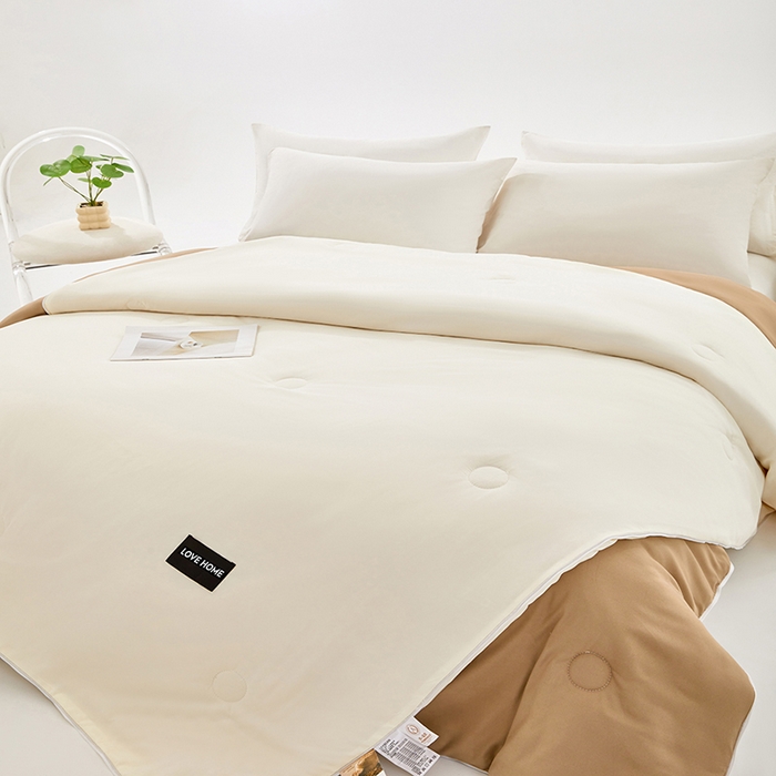 91家纺网 家纺一手货源 找家纺 VIP被业 2025新款双拼贴标大豆子母被冬被被子被芯 米拼卡其