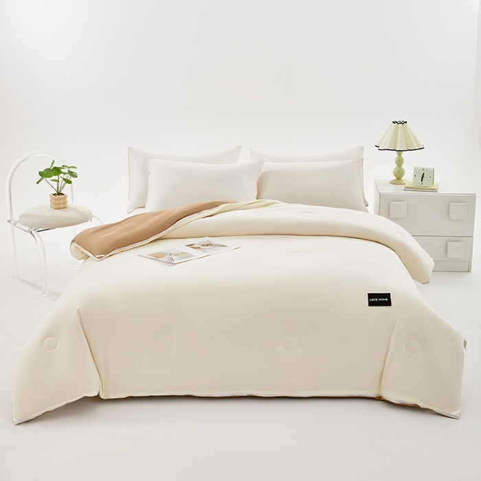 91家纺网 家纺一手货源 找家纺 VIP被业 2025新款双拼贴标大豆子母被冬被被子被芯 米拼卡其