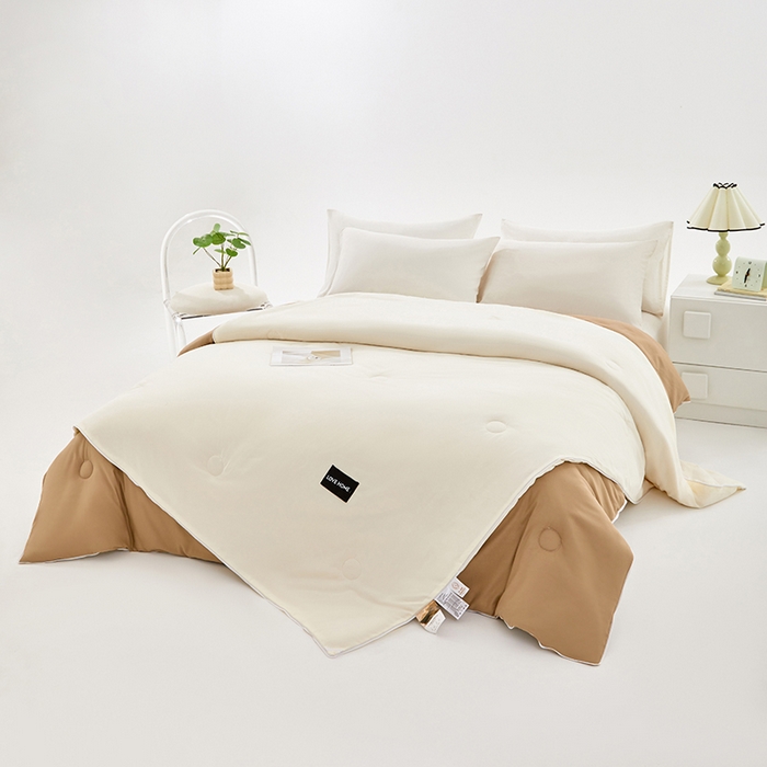 91家纺网 家纺一手货源 找家纺 VIP被业 2025新款双拼贴标大豆子母被冬被被子被芯 米拼卡其