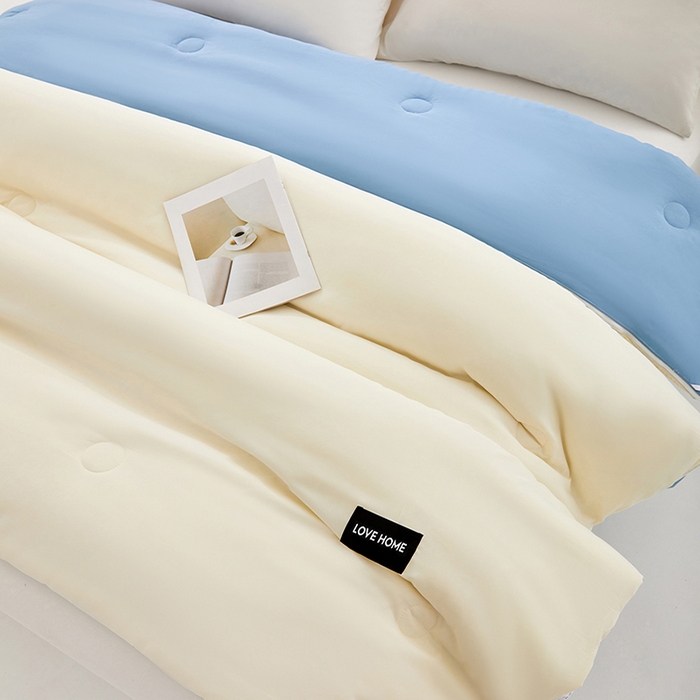 91家纺网 家纺一手货源 找家纺 VIP被业 2025新款双拼贴标大豆子母被冬被被子被芯 米拼蓝