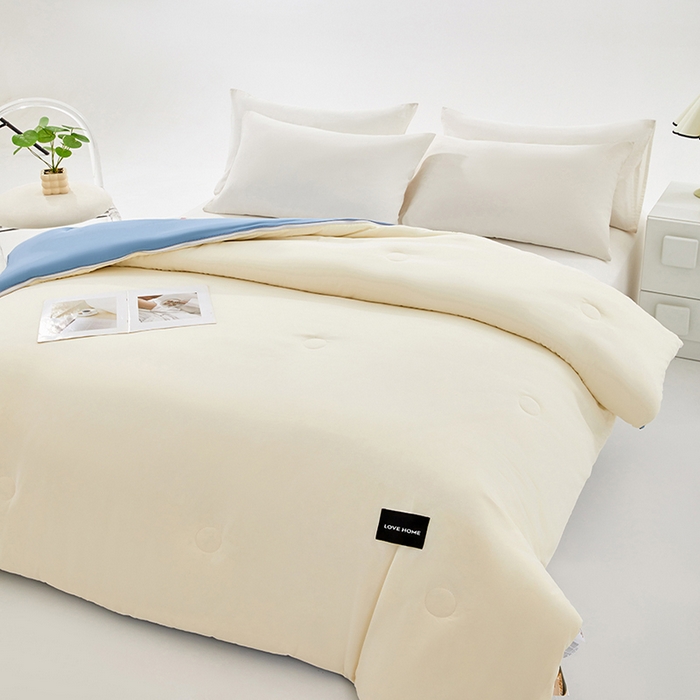 91家纺网 家纺一手货源 找家纺 VIP被业 2025新款双拼贴标大豆子母被冬被被子被芯 米拼蓝