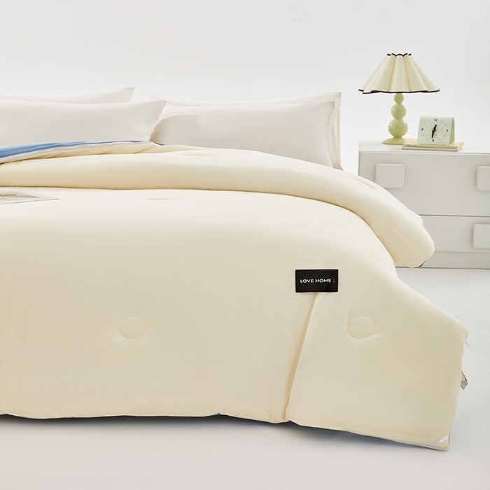 91家纺网 家纺一手货源 找家纺 VIP被业 2025新款双拼贴标大豆子母被冬被被子被芯 米拼蓝