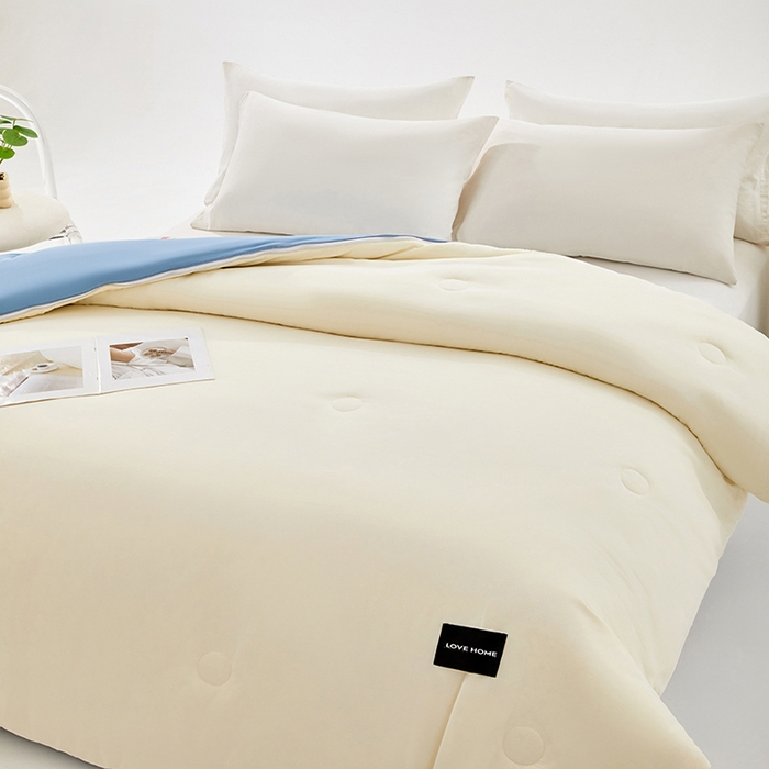 91家纺网 家纺一手货源 找家纺 VIP被业 2025新款双拼贴标大豆子母被冬被被子被芯 米拼蓝